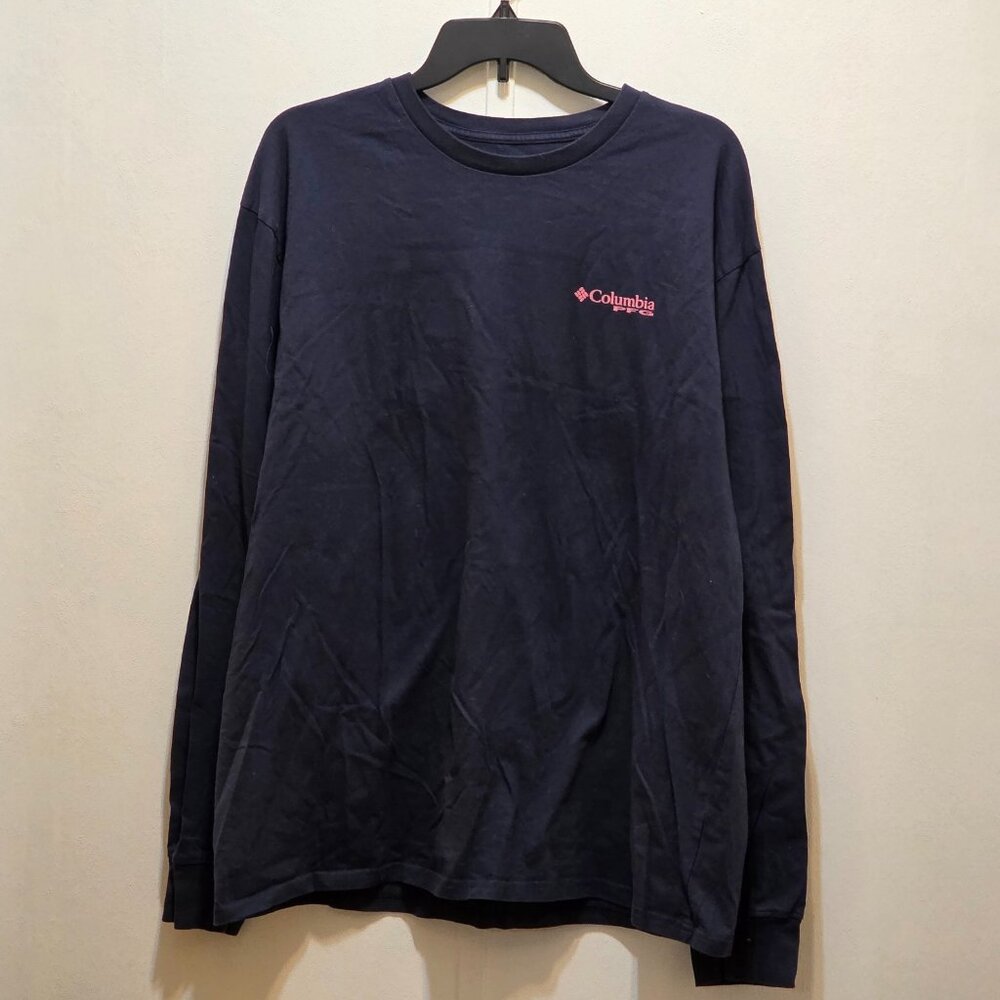 Columbia PFG Mens XL Navy Blue Marlin Elements of Fishing Long Sleeve T-Shirt